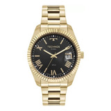 Relógio Masculino Technos Riviera Original Dourado Luxo Fundo Preto