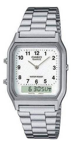 Reloj Casio Modelo Aq 230 Plateado Caratula Blanca 