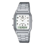 Reloj Casio Modelo Aq 230 Plateado Caratula Blanca 