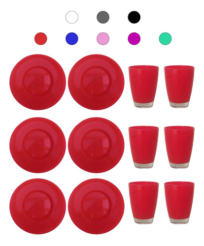 Set 12 Platos Playos Gema 12 Vasos Pampa Vidrio Color Pleno