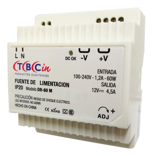 Fuente De Alimentación 12v 60w 4,5a Para Riel Din Tbcin