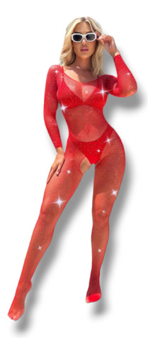 Catsuit Body Red Con Strass 