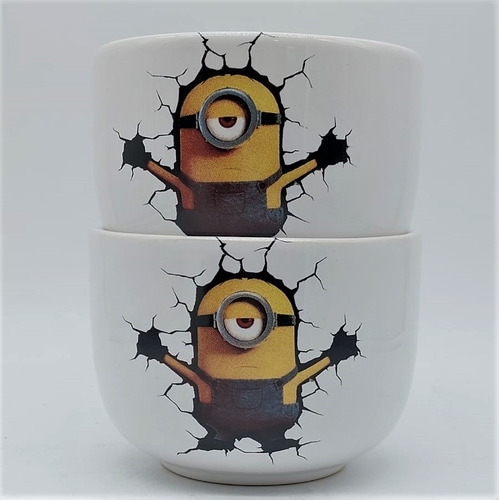 Bowl Cereal Ceramica Los Minions 3d 500cc Blanco X 2 