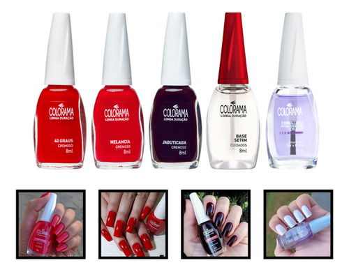 Kit 3 Esmaltes Colorama Tons Vermelho + Base Setim + Roxinho