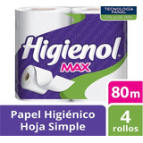 Papel Higiénico Higienol Max Con Aloe X 4 Unid De 80 Mt