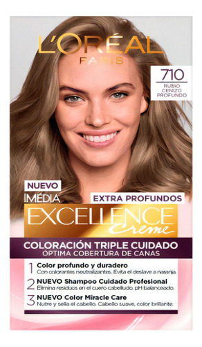 Kit Tintura L'oréal Paris  Excellence Extra Profundos Tono 710 Rubio Cenizo Profundo Para Cabello