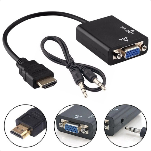 Adaptador Conversor Hdmi Cabo Para Vga Com Saída P2 Áudio