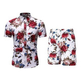 Conjunto De Camisa Floral Casual Masculina Estampada Com Man