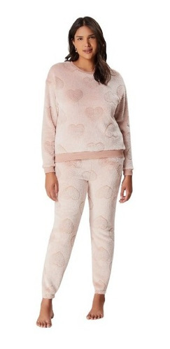 Pijama Feminino Longo Estampado Em Fleece Hering Rosa