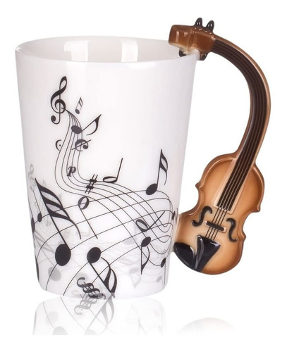 Taza Con Mango De Violín Y Notas Ondulantes