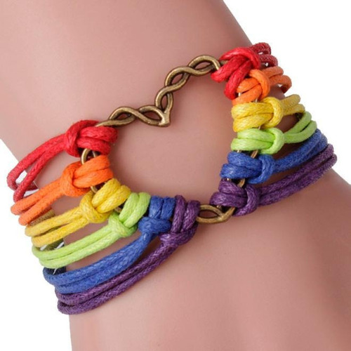 Pulsera Colorida Bandera Arco Iris Orgullo Lgbt Charm Heart