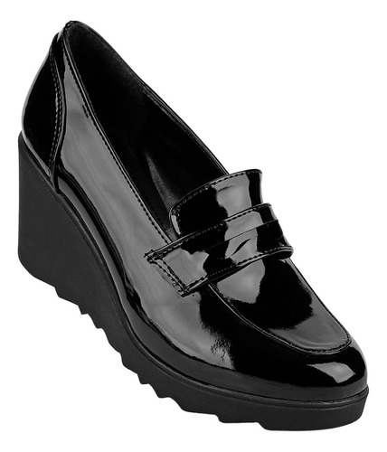 Zapatilla Cuña Mujer Negro Tipo Charol Stfashion 00303709