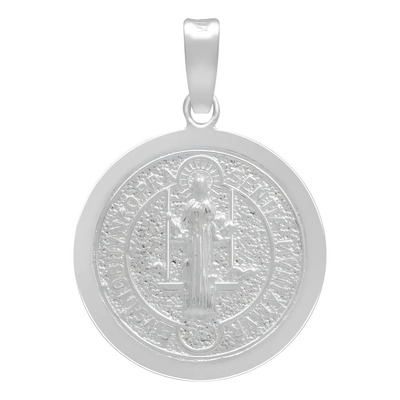 Dije Medalla Doble Vista San Benito Cruz Plata 925 1.8 Cm Plateado