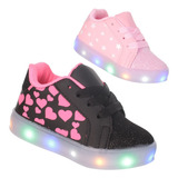 Tenis Meninas Com Luz Que Pisca Preto Ou Rosa Pc07 - Barato