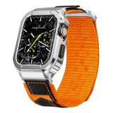 Malla De Nylon+funda Para Apple Watch 45mm L Naranja