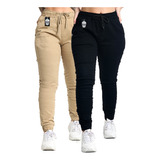 Calça Jogger Feminina Jeans Punho Elástico Camuflada Moletom