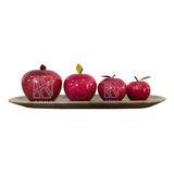 Set Manzanas Decorativas De Onix Con Plato Marmol Decoración