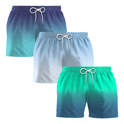 Kit 3 Short Masculino Praia Bermuda Estampada Degrade