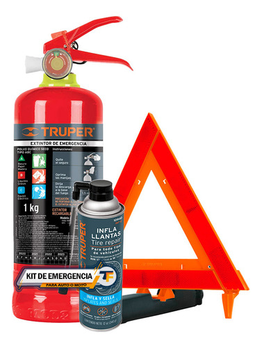 Kit Emergencia Extintor Recargable+ Triangulo + Inflallantas