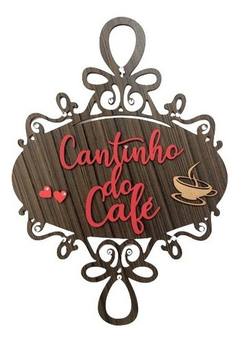 Placa Cantinho Do Café Escrita Coração Vermelho Cozinha Bar