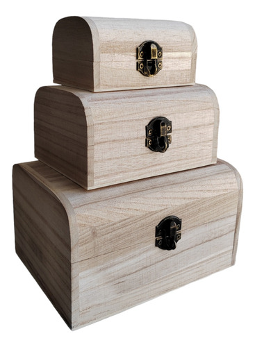 Set De 3 Piezas Organizadores De Madera Forma Baul O Cofre