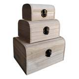 Set De 3 Piezas Organizadores De Madera Forma Baul O Cofre