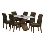 Conjunto De Mesa Tampo C/ Vidro Grécia Off/castor/cedro 1,60