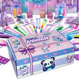 Kit Papelaria Fofa Kawaii 50 Itens + Caixa Presente + Brinde