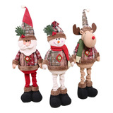 3 Pzs Muñeco Peluche Navideña Reno Papa Noel Muñeco Nieve