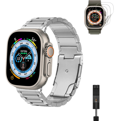 Correa Acero Titanio + Mica Para Apple Watch Ultra 9 8 7 Se