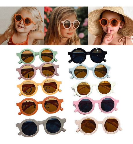 6 Lentes Gafas De Sol Infantiles Retro De Moda Redondo 