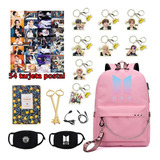 17pcs Bts Mochilas Tarjeta Postal Llavero Juego De Cuaderno