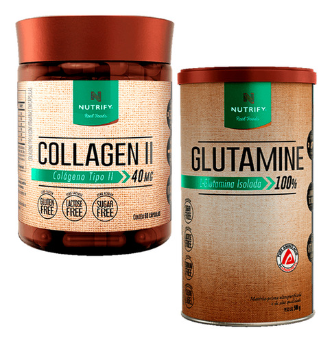 Combo Glutamine 100% Isolada Pó + Collagen Tipo2 60 Cápsulas