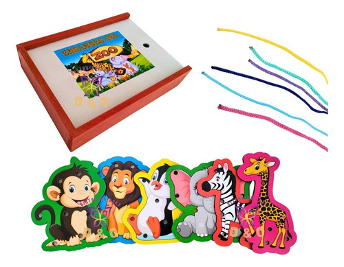 Material Didáctico Juego Niños Enhebrar Ensartar Fauna Color Animales Zoológico