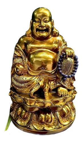 Estátua Imagem Buda Feliz Riqueza Prosperidade Sorte 35cm