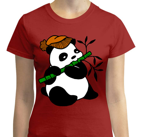 Playera Para Mujer Oso Panda Gorro Comiendo Bambú