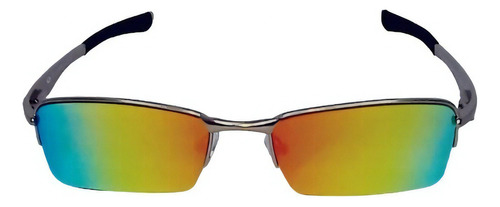 Óculos De Sol Sm Sol Único Armação De Metal Cor Prata, Lente Verde/vermelho De Policarbonato Espelhada/degradada