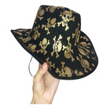 Sombrero Cowboy Con Calaveras Metalizadas Dorada Cod3006