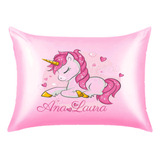 Fronha Cetim Rosa Personalizada Unicornio Cute Com Nome Uc2