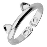 Anillo Ajustable Orejas De Gato Plata 925 Huella Regalo