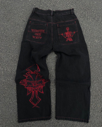 Jeans Y2k Streetwear Retro Con Bordado De Calavera Lavados [