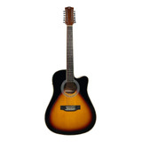 Guitarra Texana Electroacústica, Color Sunburst, Con Recorte Color Dorado Oscuro Material Del Diapasón Palisandro Orientación De La Mano Diestro