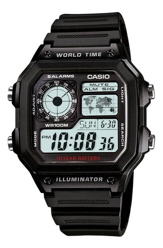 Relógio Casio Ae-1200wh-1avdf Quadrado Bateria 10 World Anos