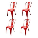 Silla De Comedor Starway Tolix, Estructura Color Rojo Brillante, 4 Unidades