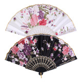 De Mano Baile Floral Español Plegable Retro Rosa, Y Negro