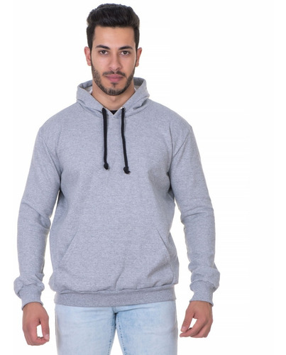 Blusa Moletom Cinza Masculino Mescla Bolso Canguru Capuz