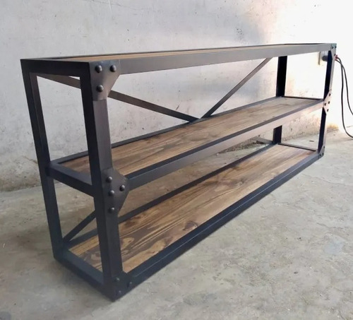 Rack Mesa Para Tv Estilo Industrial Hierro Madera Remaches