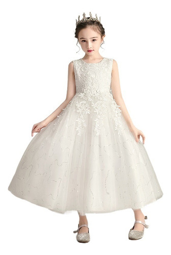 Vestido De Princesa De Color Sólido Para Niñas De 3 A 15 Año