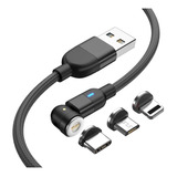 Cable Usb 3en1 Magnético Carga Rápida+ Datos+ Giratorio540° Color Negro 1m