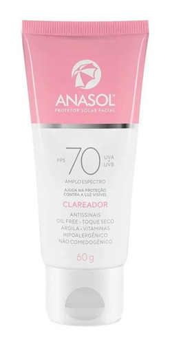 Anasol Protetor Solar Facial Fps 70 Clareador - 60 G